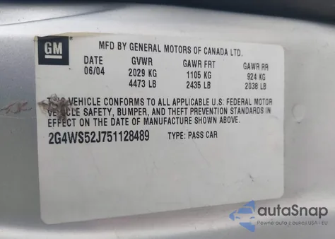 2005 Buick Century из США, поврежденный, VIN 2G4WS52J751128489